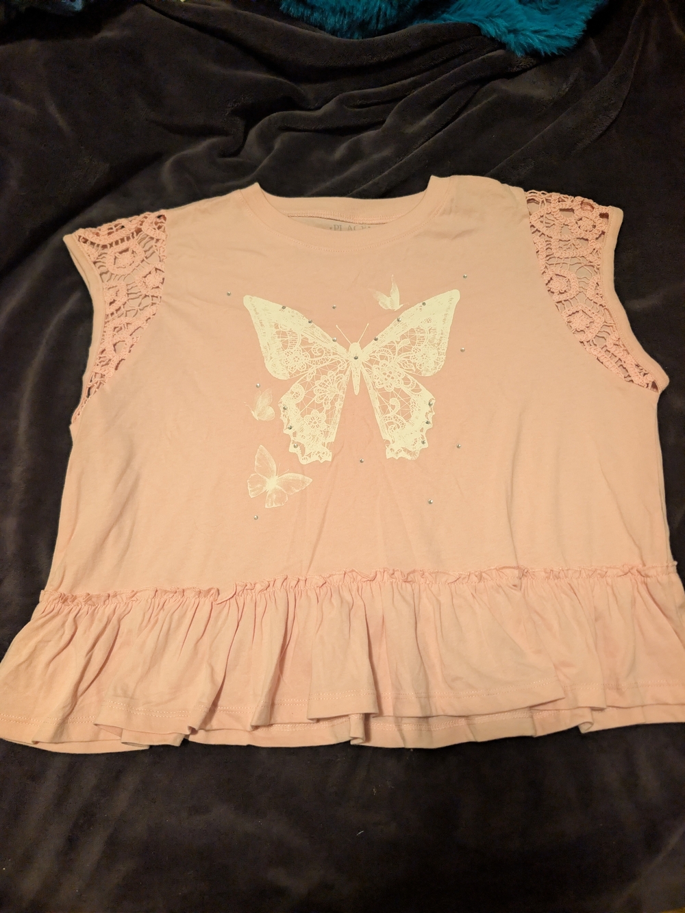 The Children's Place Light Pink Butterfly Lace Sleeve Peplum Tee